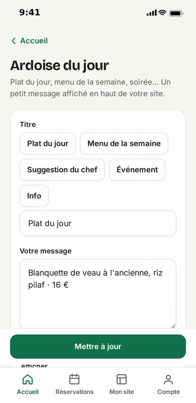 Ardoise du jour d'un food truck