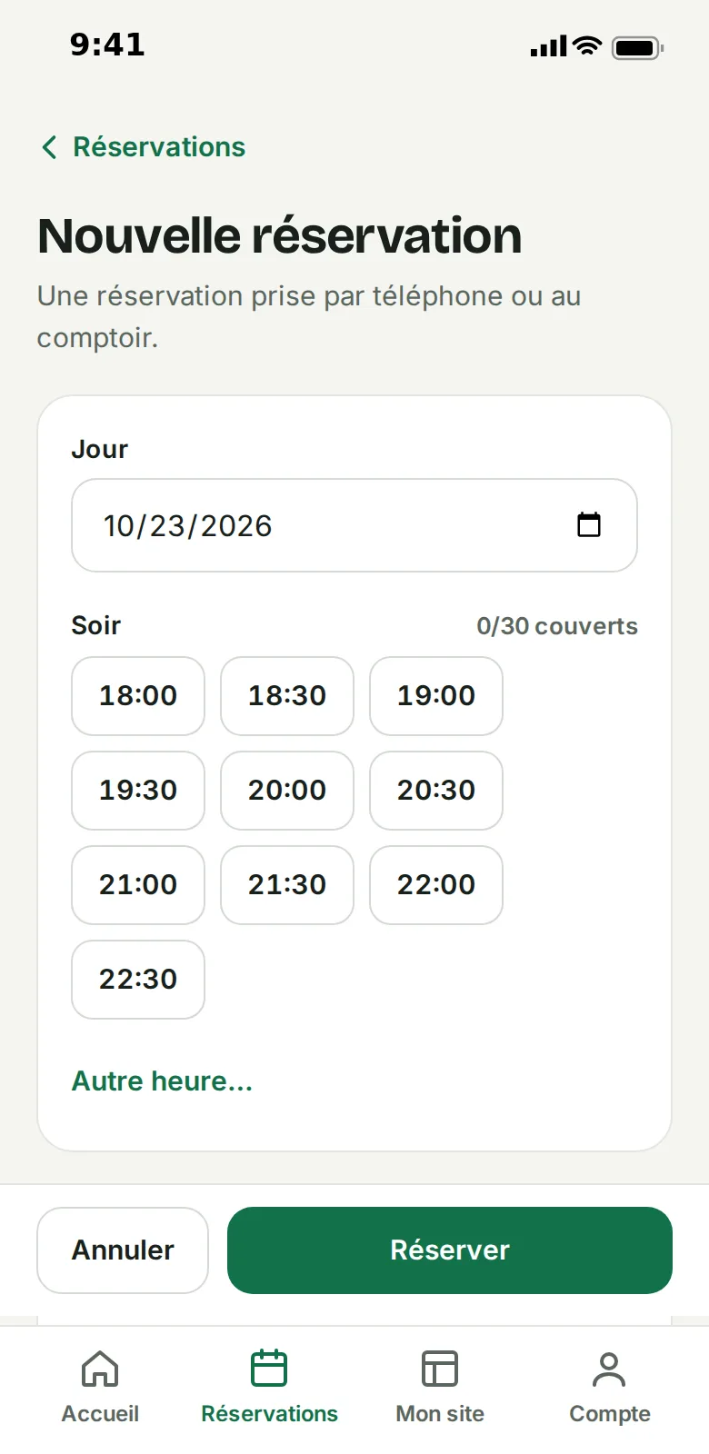 Planning des réservations d'une brasserie