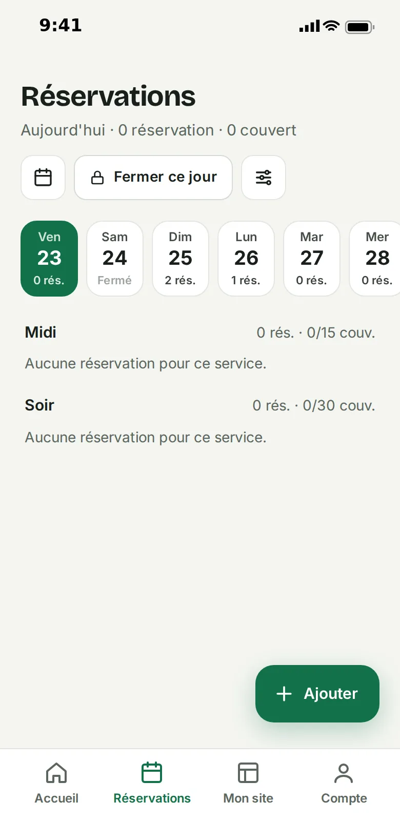 Planning des réservations du jour