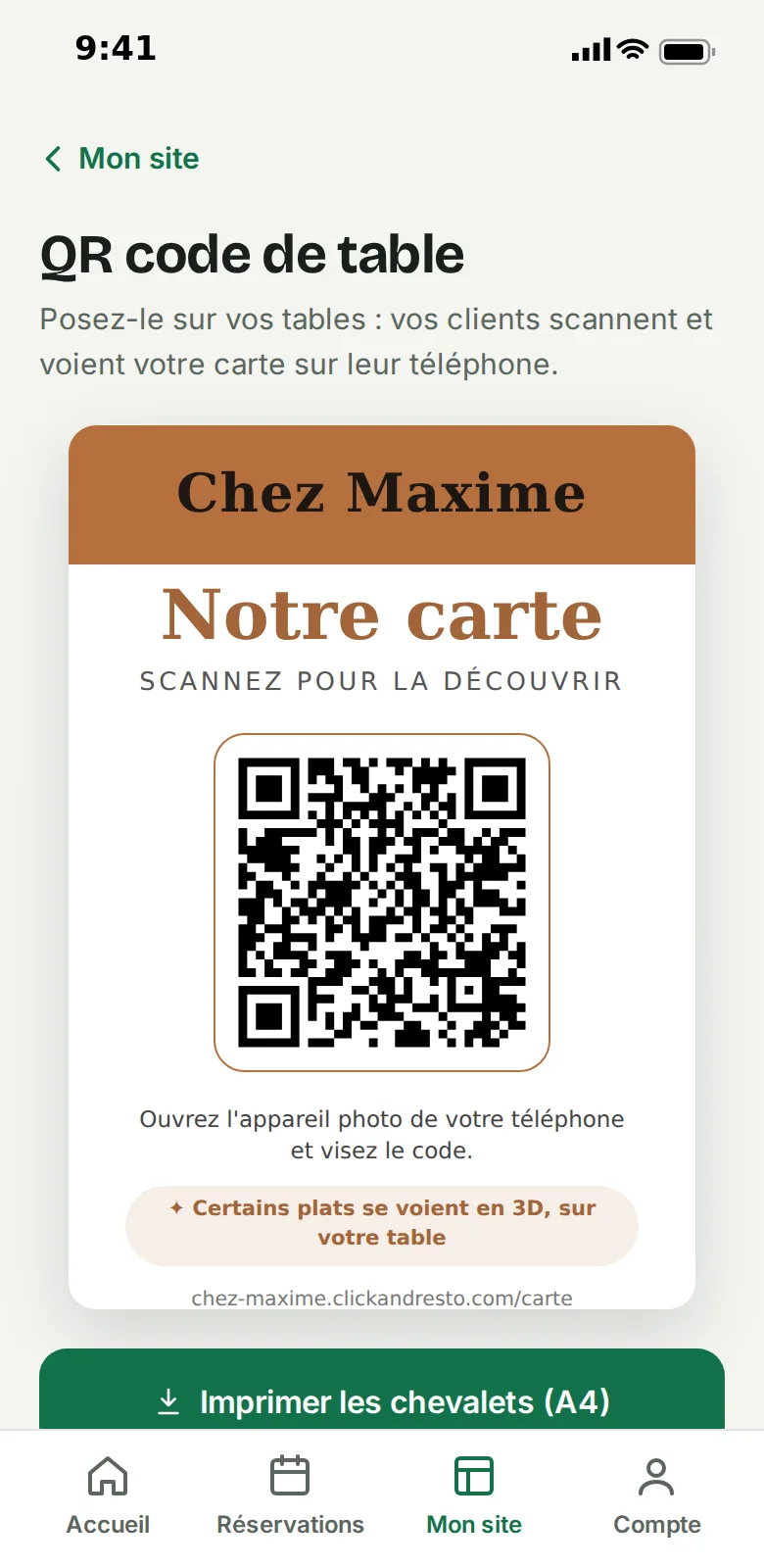 QR code de table pour un café