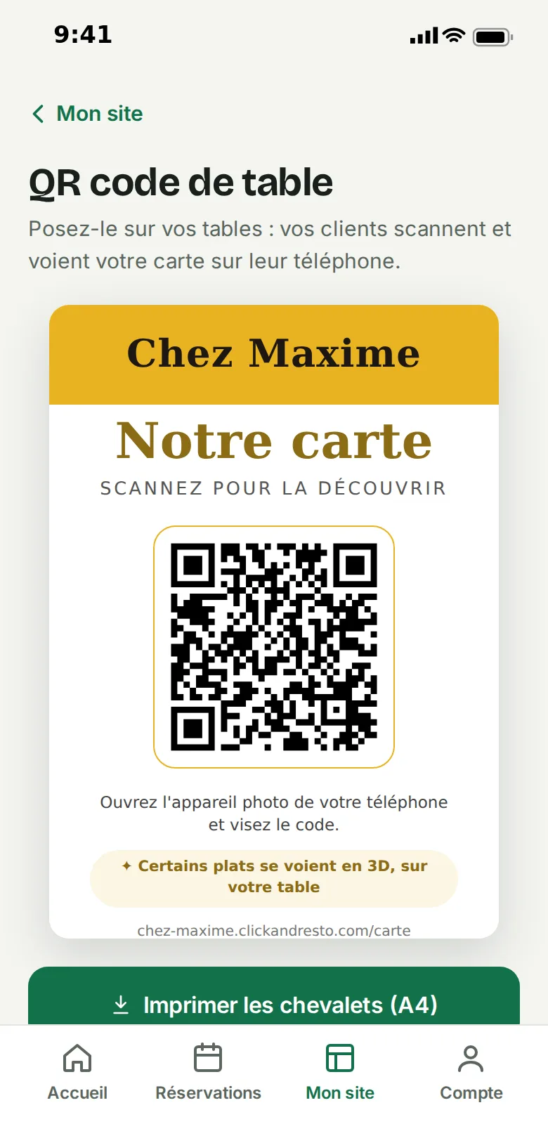 QR code de comptoir pour un snack