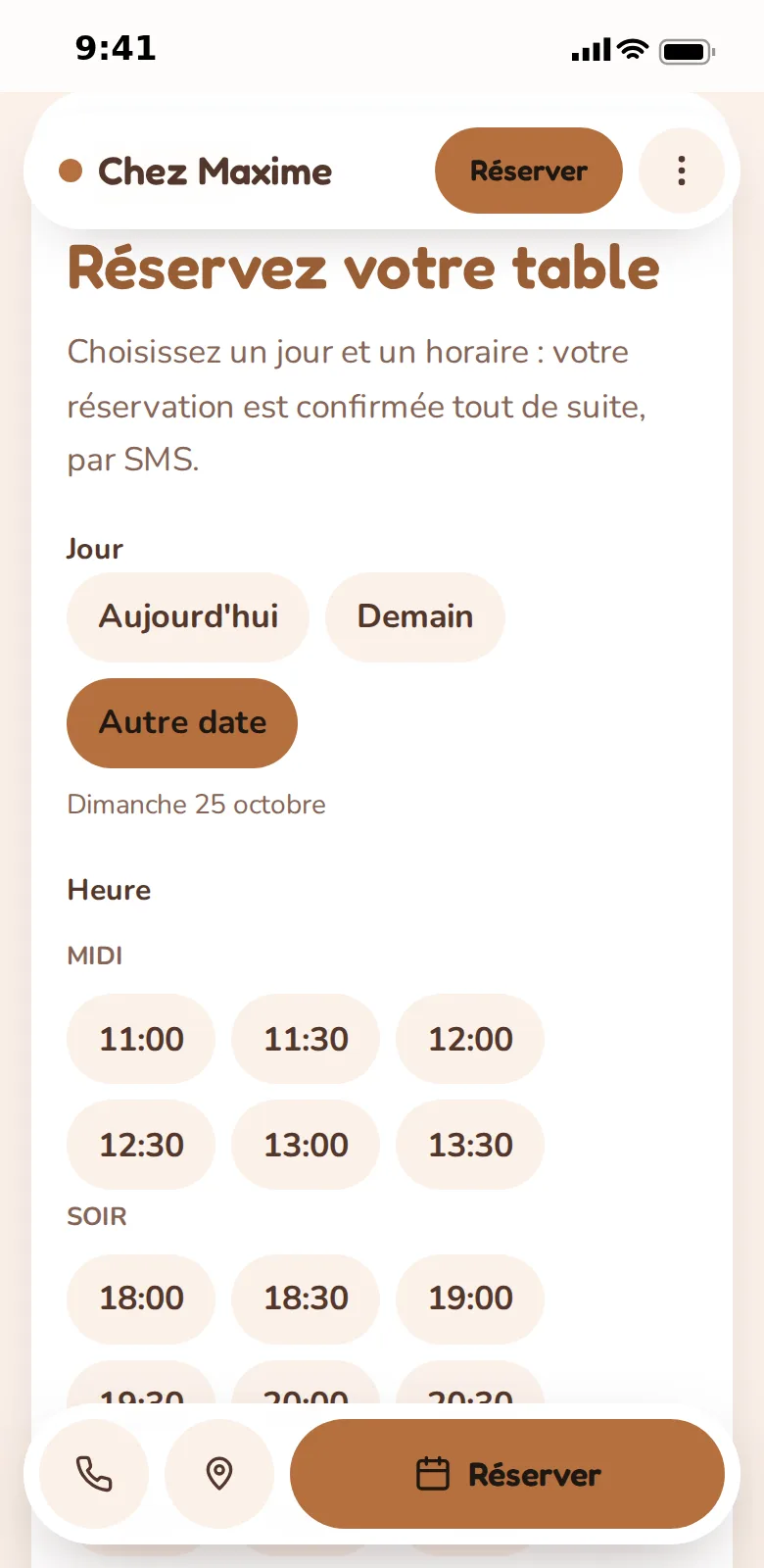 Réservation du brunch dans un café