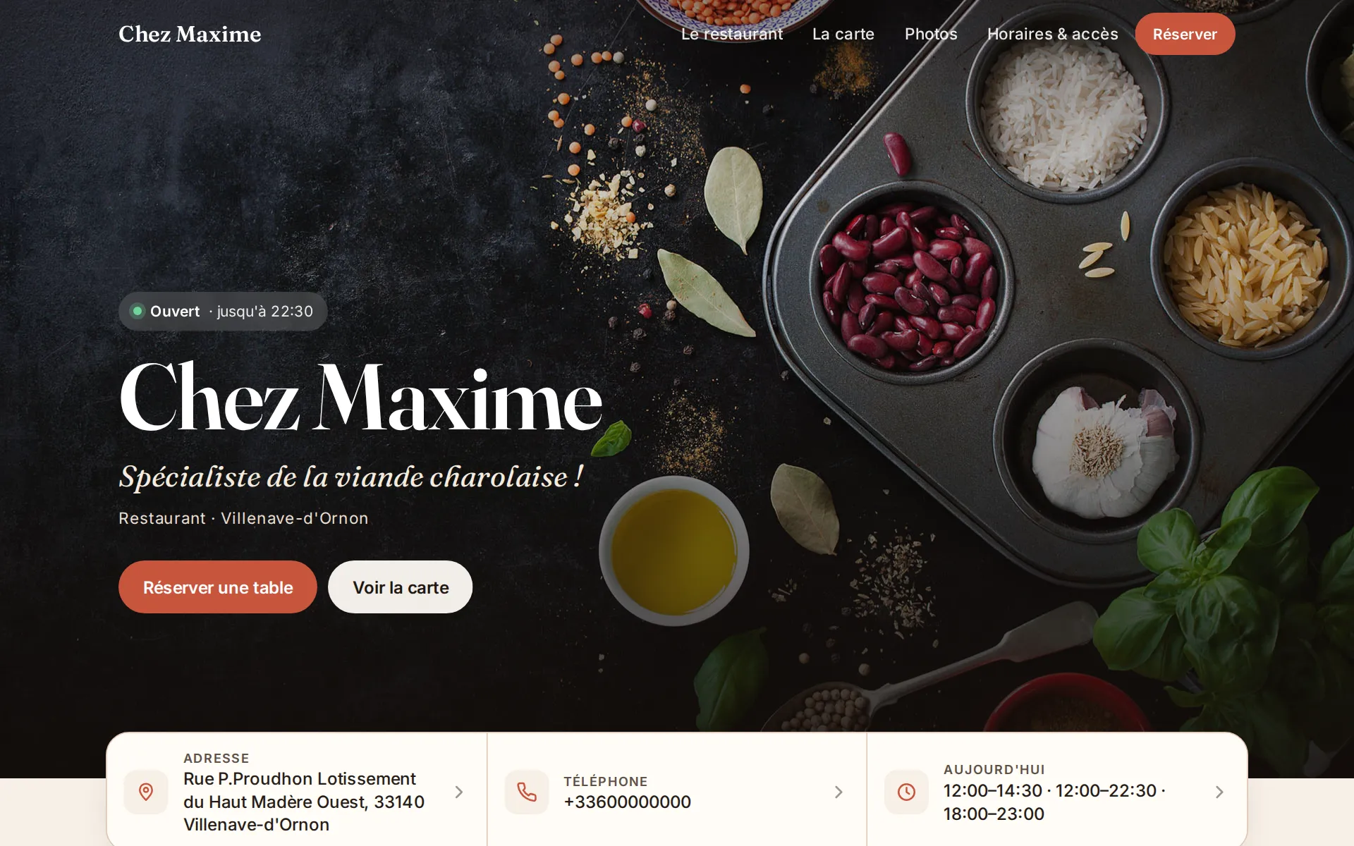 Site internet d'un restaurant créé avec Clickandresto, design Bistrot