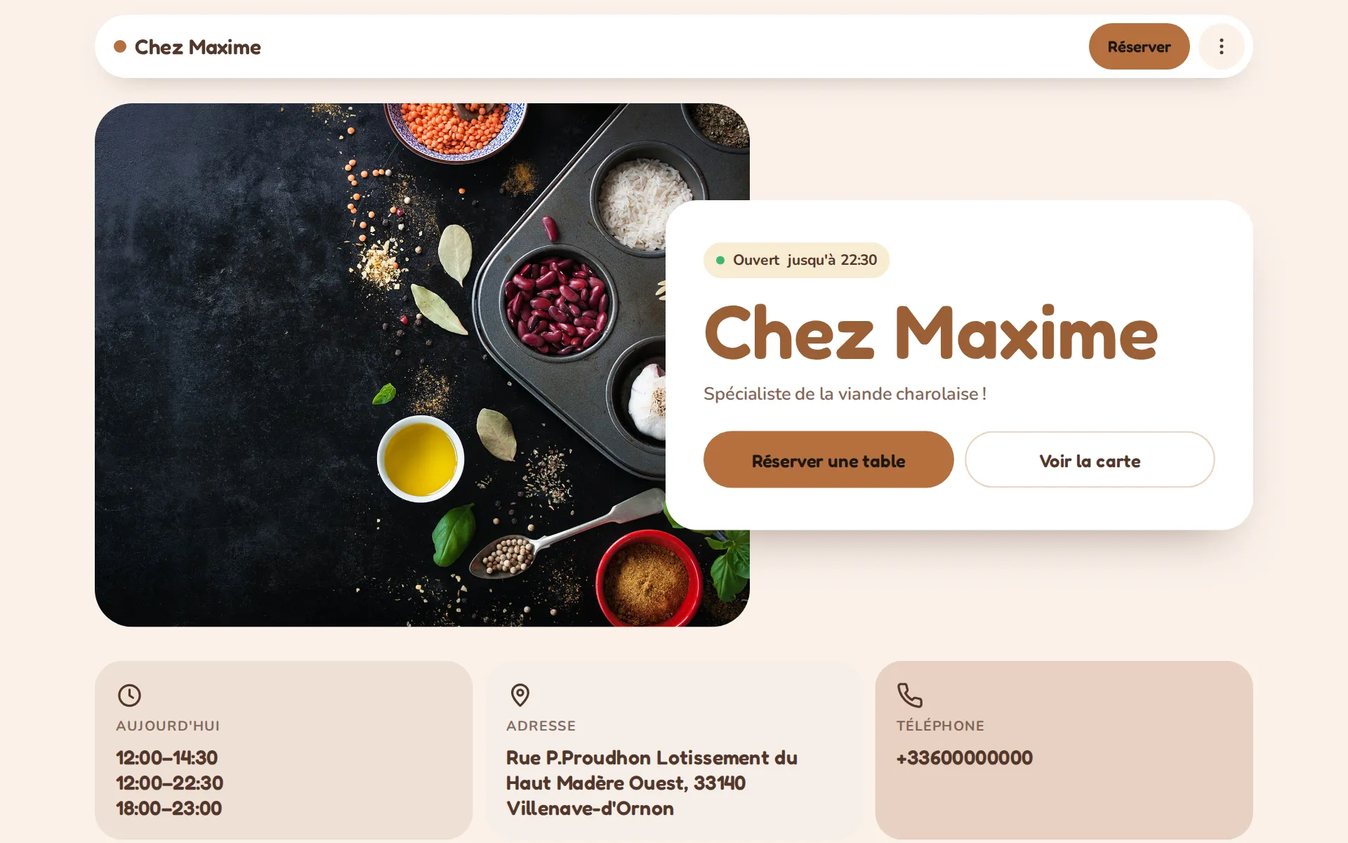 Site internet de café créé avec Clickandresto